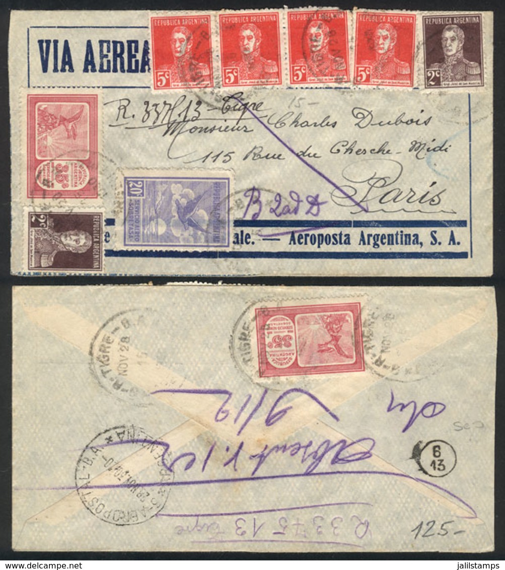 ARGENTINA: Airmail Cover Sent From Tigre To Paris On 28/NO/1930 With Very Nice Postage (total 1.14P.), VF Quality! - Sonstige & Ohne Zuordnung