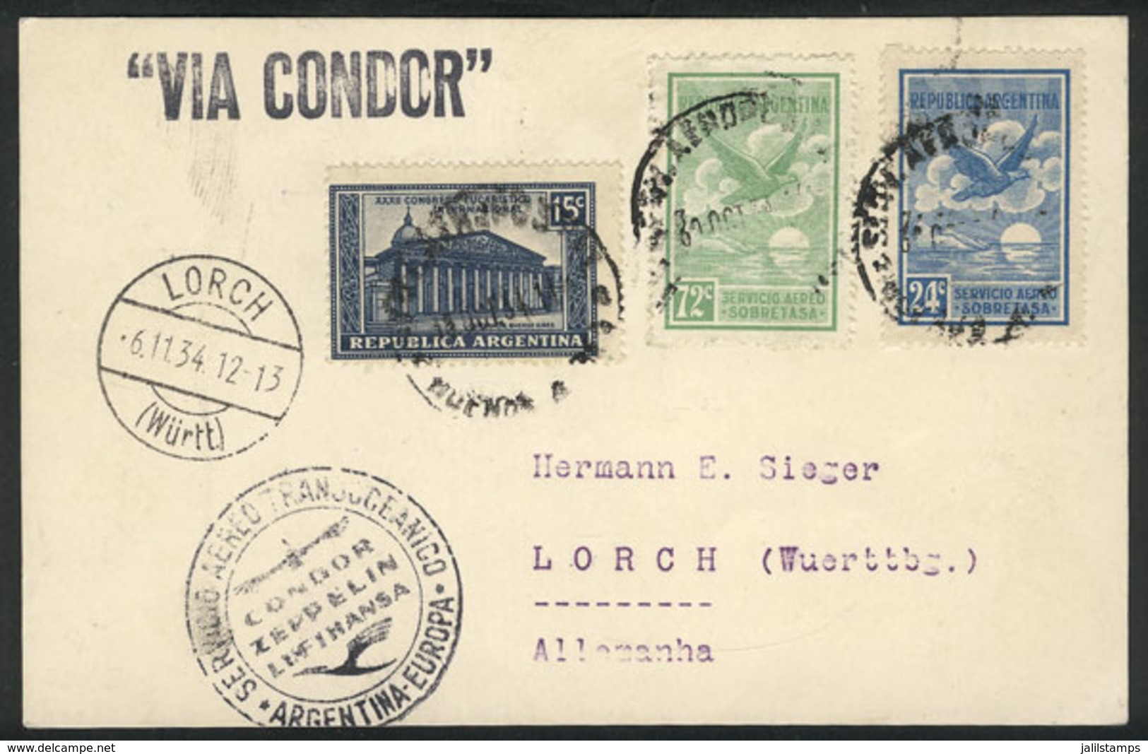 ARGENTINA: Airmail Card Sent Via Condor To Germany On 30/OC/1934, Excellent Quality! - Sonstige & Ohne Zuordnung