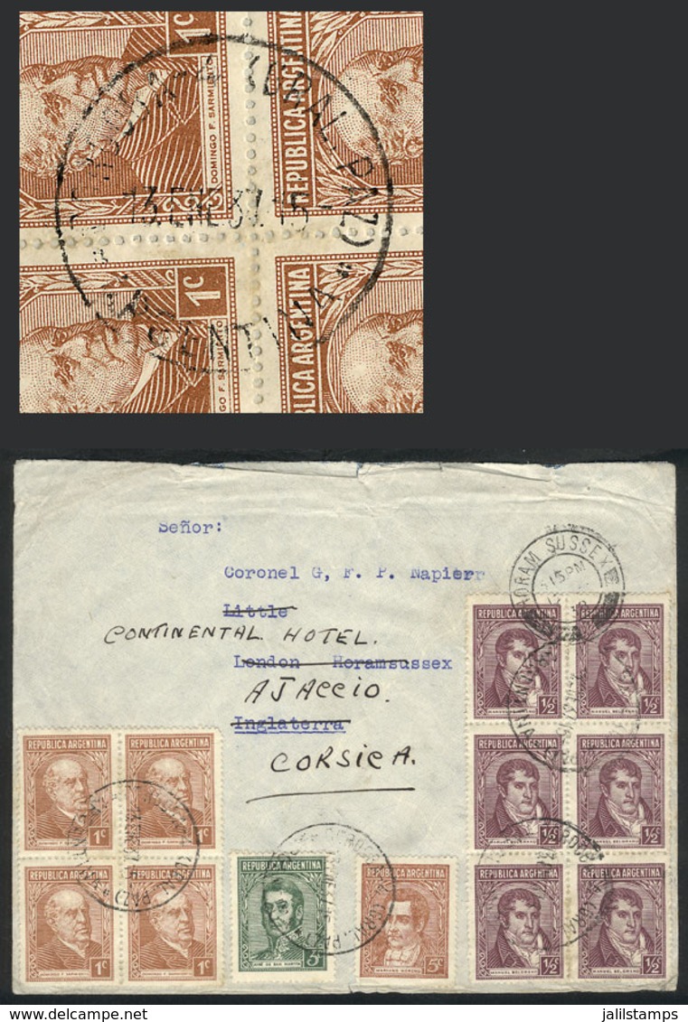 ARGENTINA: Cover Sent To England On 13/JA/1938 And Forwarded To Corsica, Franked With 15c. Consisting Of Stamps Of The I - Sonstige & Ohne Zuordnung