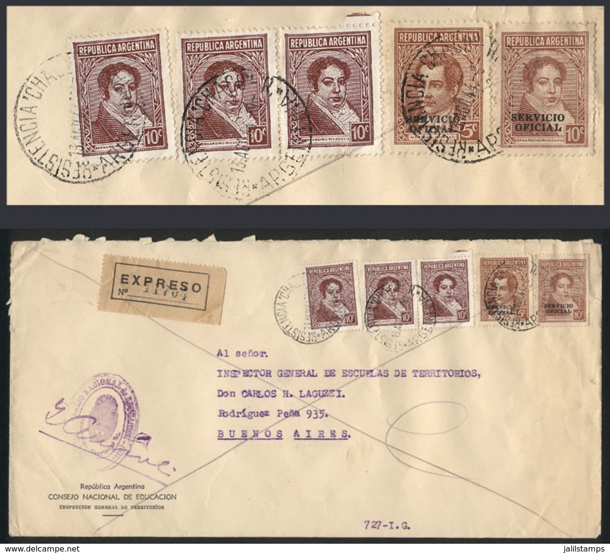 ARGENTINA: OFFICIAL Envelope Sent By EXPRESS Mail From Resistencia (Chaco) To Buenos Aires On 13/AU/1944, Franked With O - Sonstige & Ohne Zuordnung