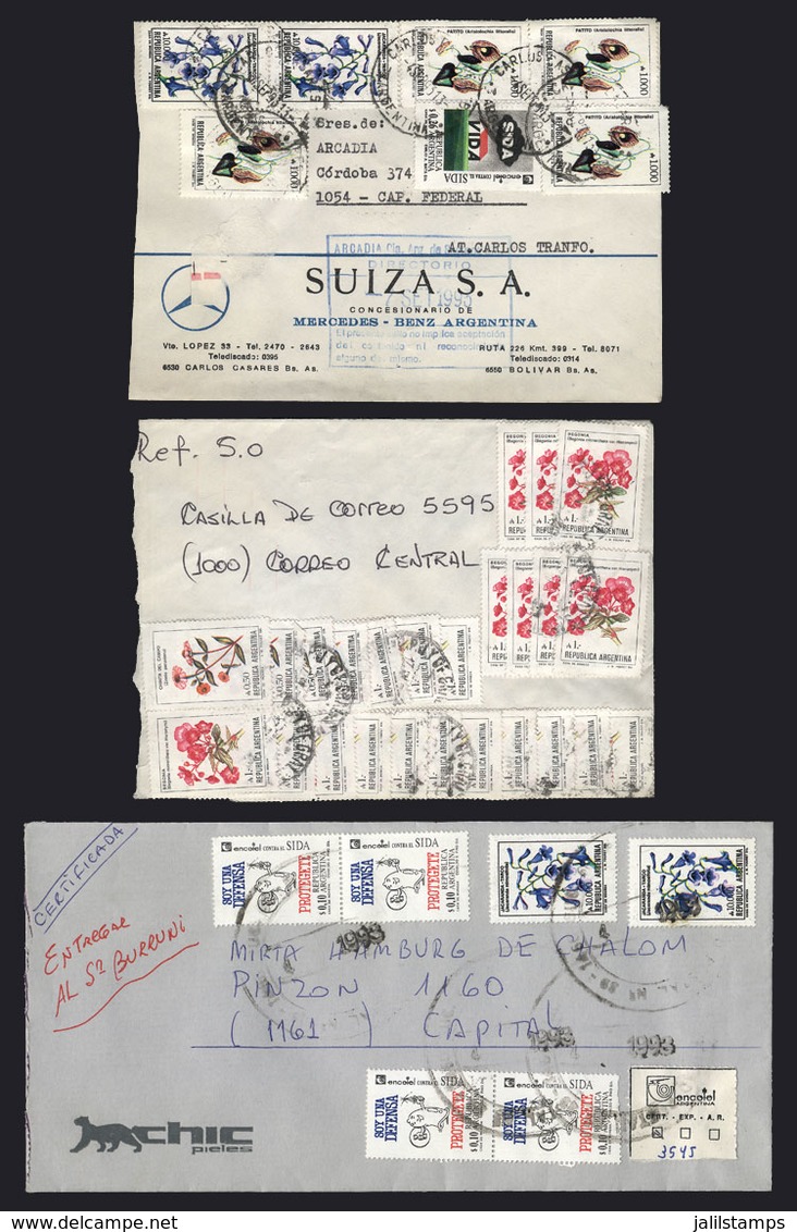 ARGENTINA: 6 Covers Posted In 1980/90 With Nice HYPERINFLATION Postages, Including 3 Pieces Combining Stamps Issued In A - Sonstige & Ohne Zuordnung