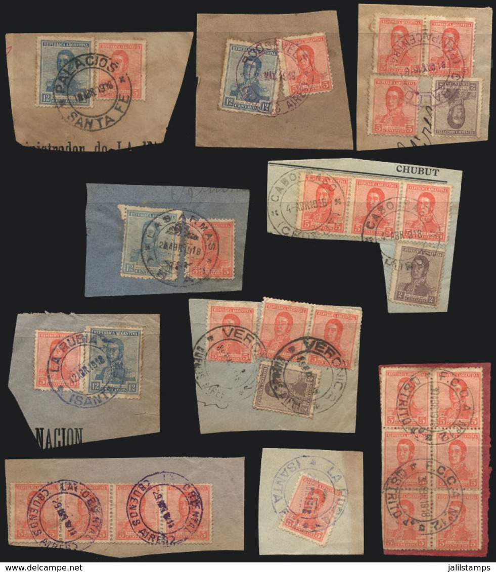 ARGENTINA: Several Hundreds Old Stamps Used On Fragments, Completely Unchecked Lot, It May Include Good Watermarks And S - Collections, Lots & Series