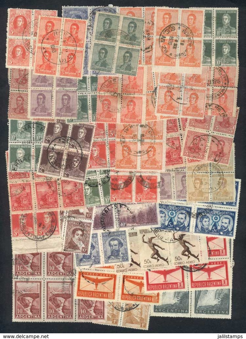 ARGENTINA: More Than 130 Stamps In BLOCKS OF 4 Or LARGER, All Used And Of Very Fine Quality. Some Interesting Cancels Ca - Collections, Lots & Series