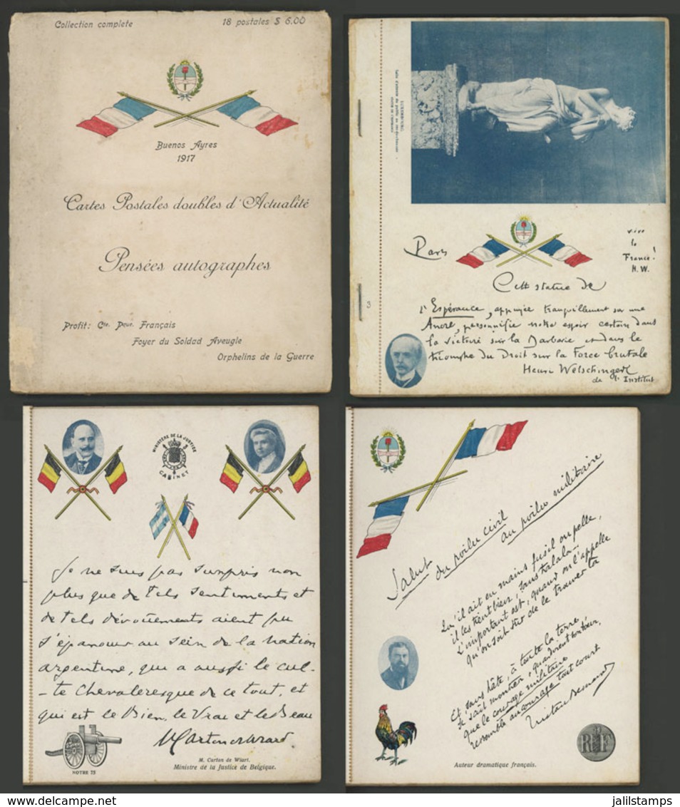 ARGENTINA: Souvenir Folder With 18 Double Postcards (patriotic) Issued By The French Community In Buenos Aires To Collec - Argentina