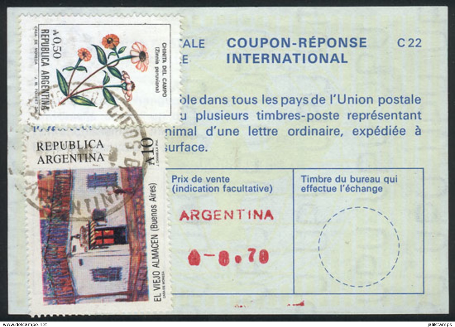 ARGENTINA: IRC International Reply Coupon Of The Year 1990, Value 70c. Austral + Additional Postage (total 11.20A), VF Q - Other & Unclassified