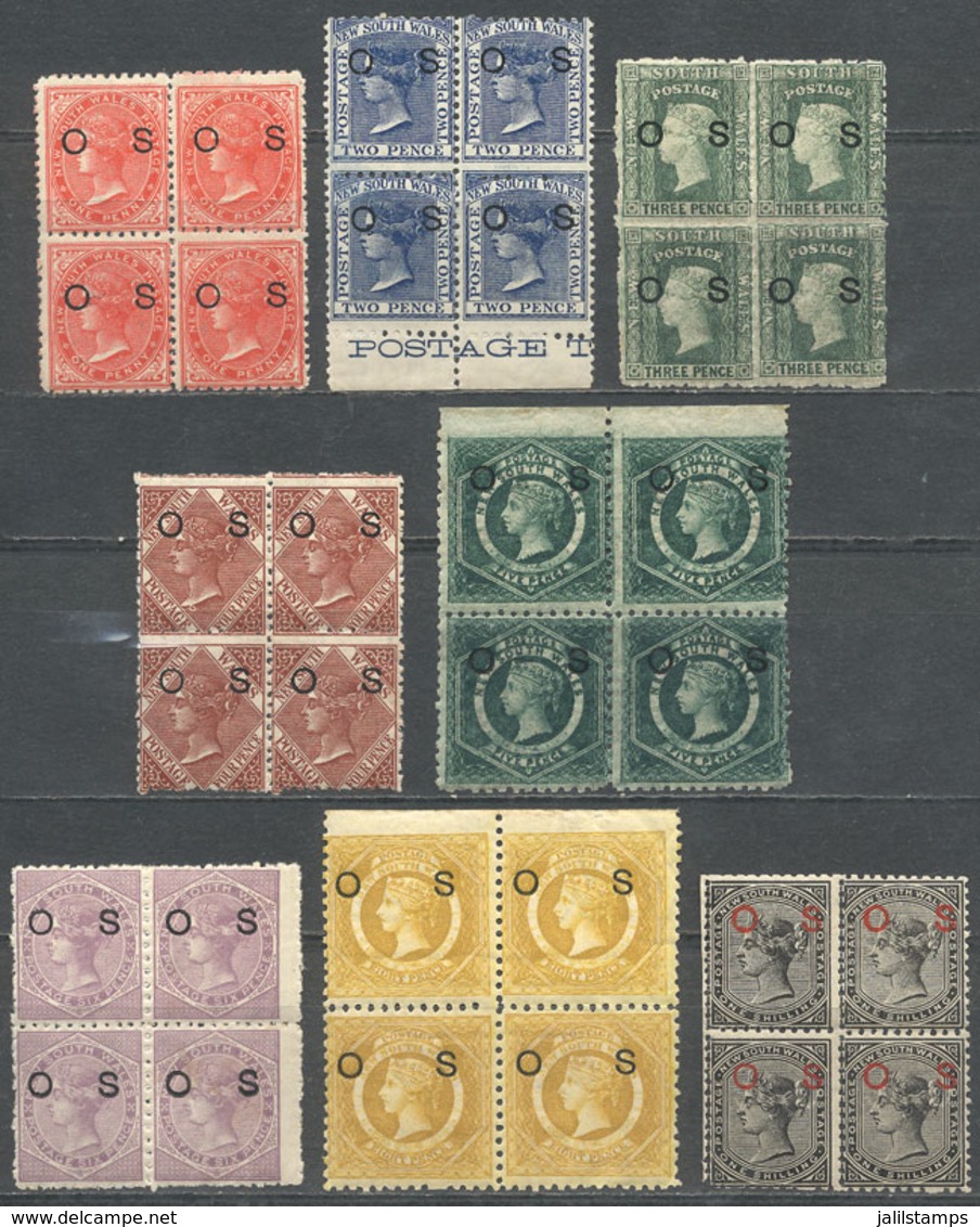 AUSTRALIA: Sc.O12/O19, 1881 Set Of 8 Official Stamps, MNH Blocks Of 4, Very Fine Quality (with Full Original Gum, Withou - Ungebraucht