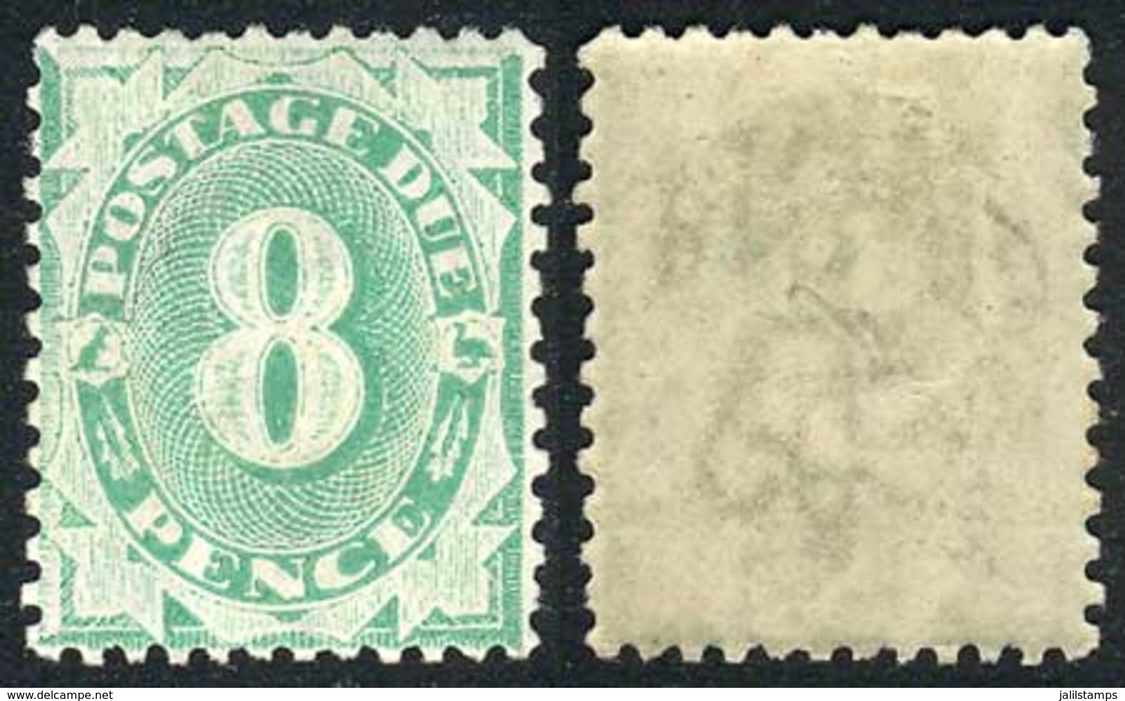 AUSTRALIA: Yvert 16 (Scott J16), 1902/4 8p. Emerald With Crown Over NSW Watermark, Perforation 12x11, INVERTED WATERMARK - Revenue Stamps