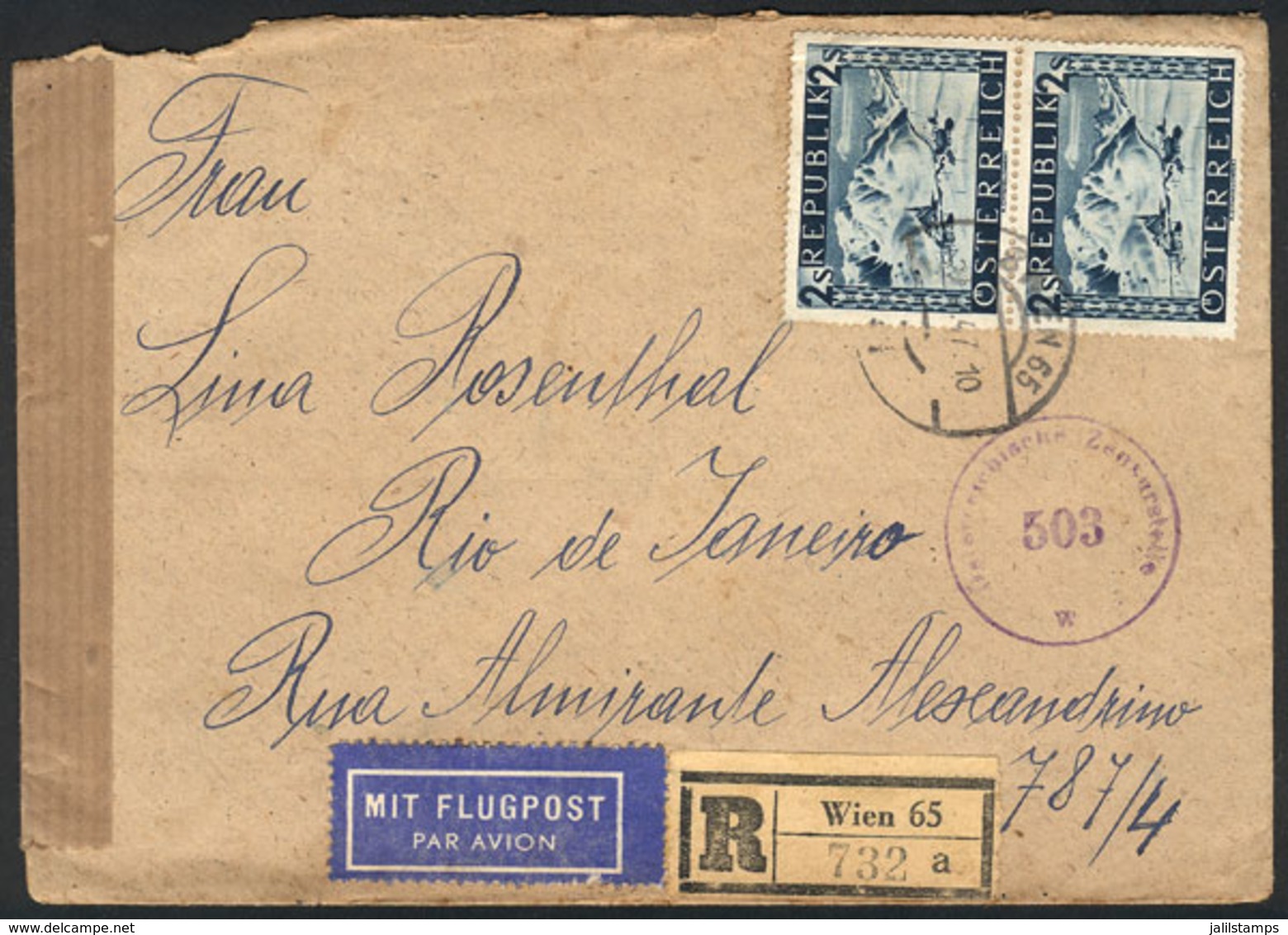 AUSTRIA: Registered Airmail Cover Sent From Wien To Brazil On 21/MAY/1947 With Nice Postage Of 4S., VF Quality! - Sonstige & Ohne Zuordnung