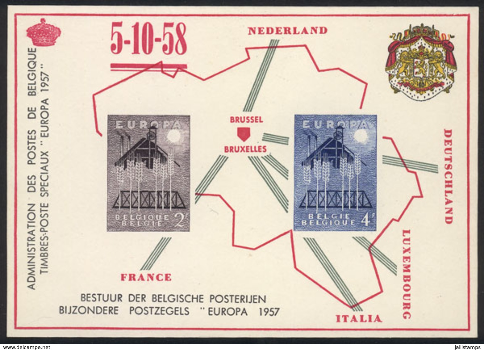 BELGIUM: Sc.512/3, 1957 Topic Europa, The Set Printed On A Commemorative Sheet, Excellent Quality! - Sonstige & Ohne Zuordnung