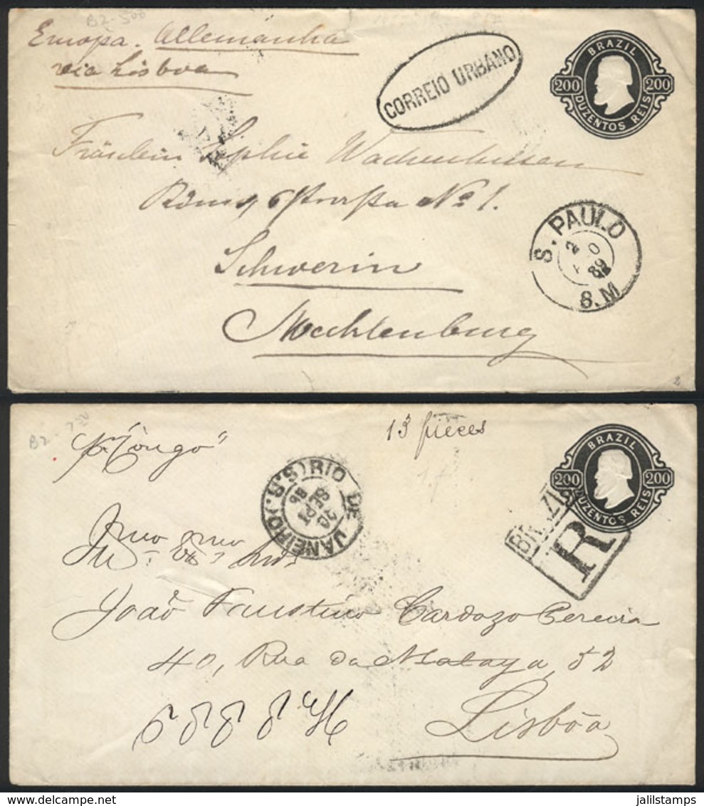BRAZIL: RHM.EN-3, 2 Stationery Envelopes (WITH Watermark) Used In 1886 And 1889, VF Quality! - Ganzsachen