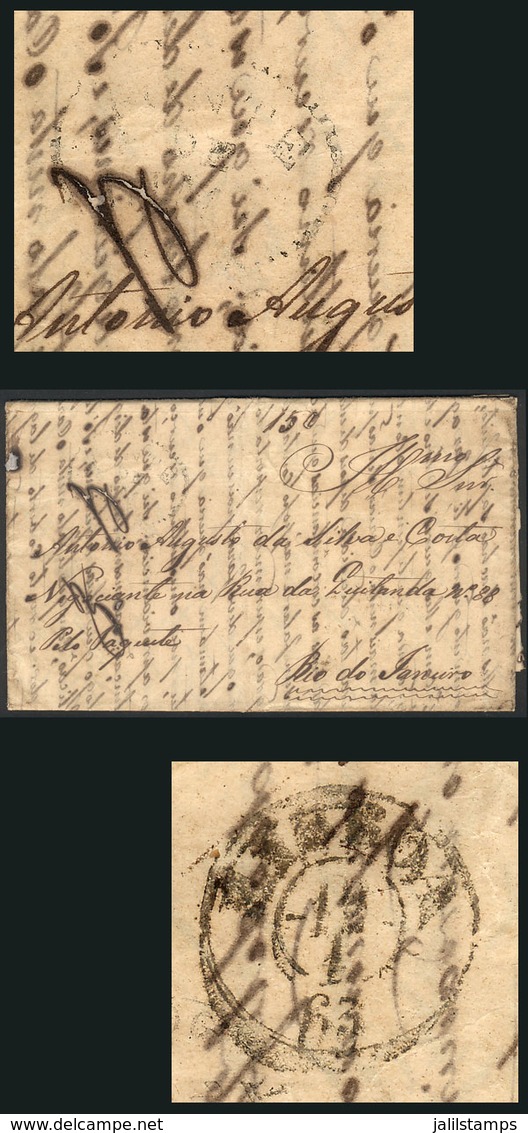 BRAZIL: Long Entire Letter Sent Stampless From Rifojos Do Lema? To Rio De Janeiro On 5/JA/1863, With "150" Due In Pen An - Other & Unclassified
