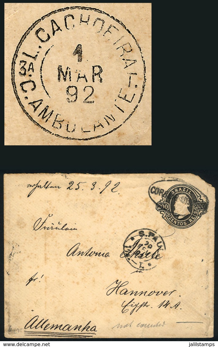 BRAZIL: 200Rs. Stationery Envelope Sent From Sao Paulo To Germany On 28/FE/1892 With Interesting Postal Markings On Fron - Sonstige & Ohne Zuordnung