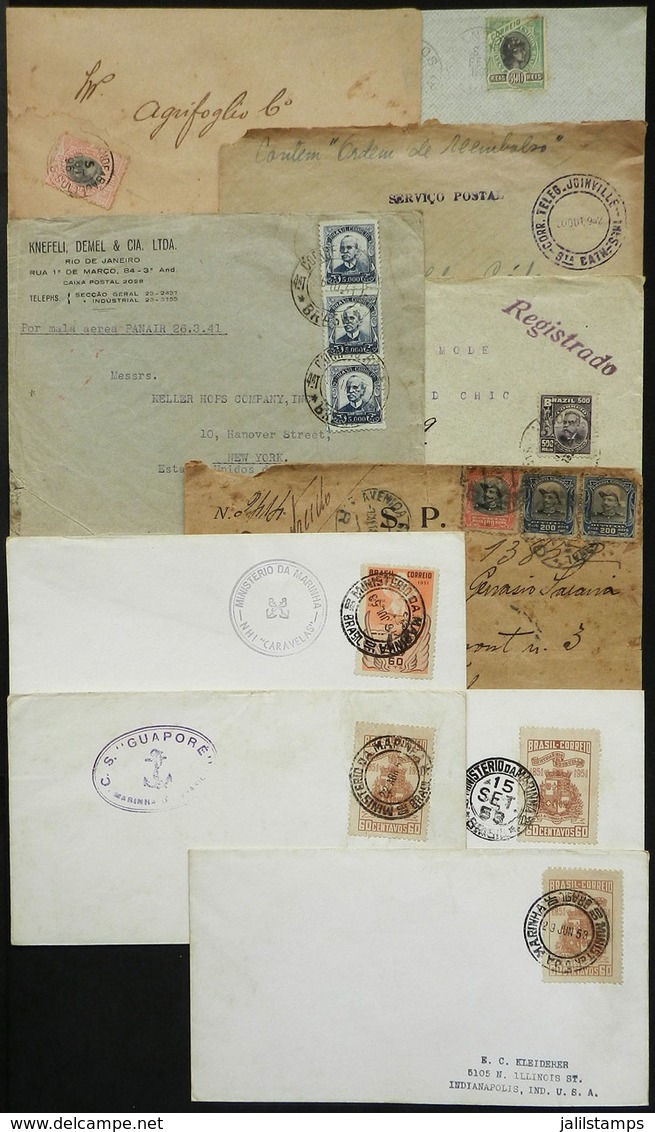 BRAZIL: 10 Covers Used Between 1896 And 1953, Interesting Postages And Postal Marks, Good Opportunity At LOW START! - Other & Unclassified