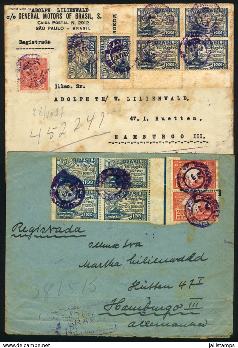 BRAZIL: 2 Registered Covers Sent From Sao Paulo To Germany In OC/1927 With Good Postages Of Commemorative Stamps (Sc.288 - Other & Unclassified