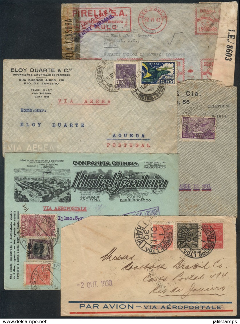 BRAZIL: 5 Covers Sent By Airmail Between 1930 And 1943, With Good Postages And Postal Markings! - Other & Unclassified