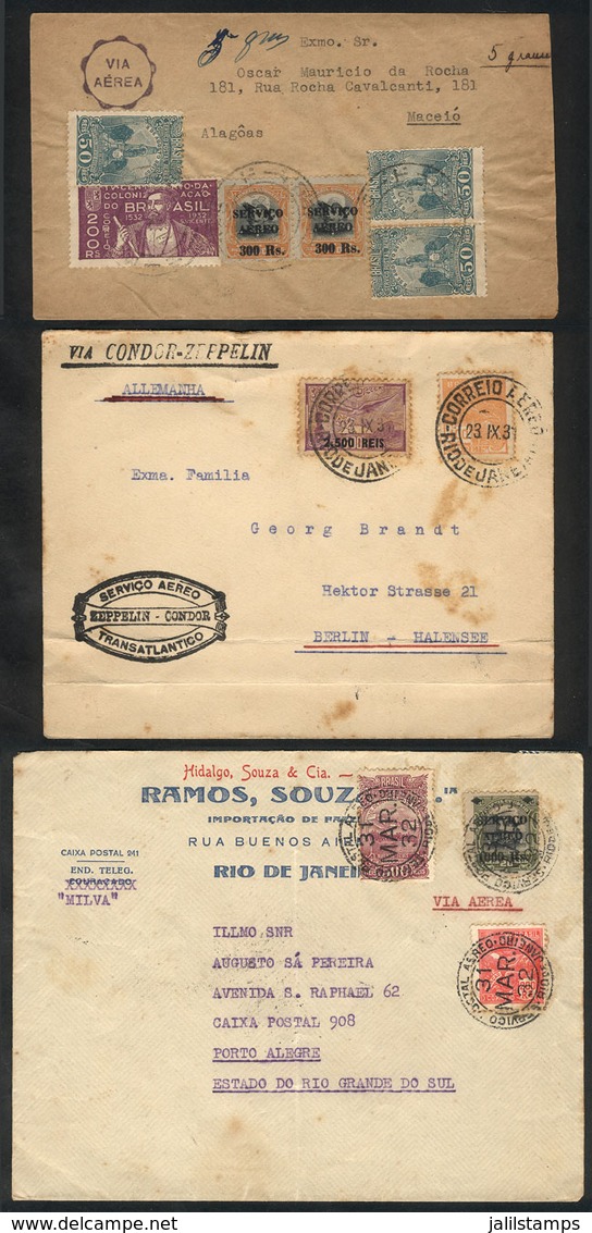 BRAZIL: 3 Airmail Covers Used In 1931 And 1932, Nice Postages And Postal Marks, Low Start! - Sonstige & Ohne Zuordnung