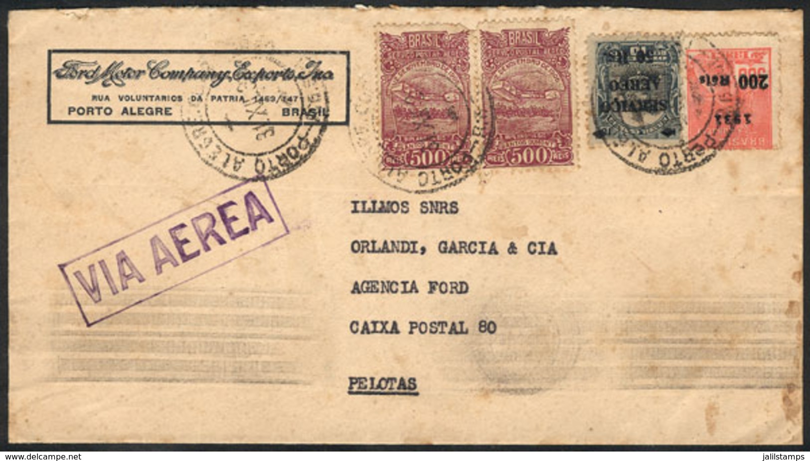 BRAZIL: Airmail Cover Sent From Porto Alegre To Pelotas On 31/DE/1932 By PANAIR, Very Nice. - Sonstige & Ohne Zuordnung