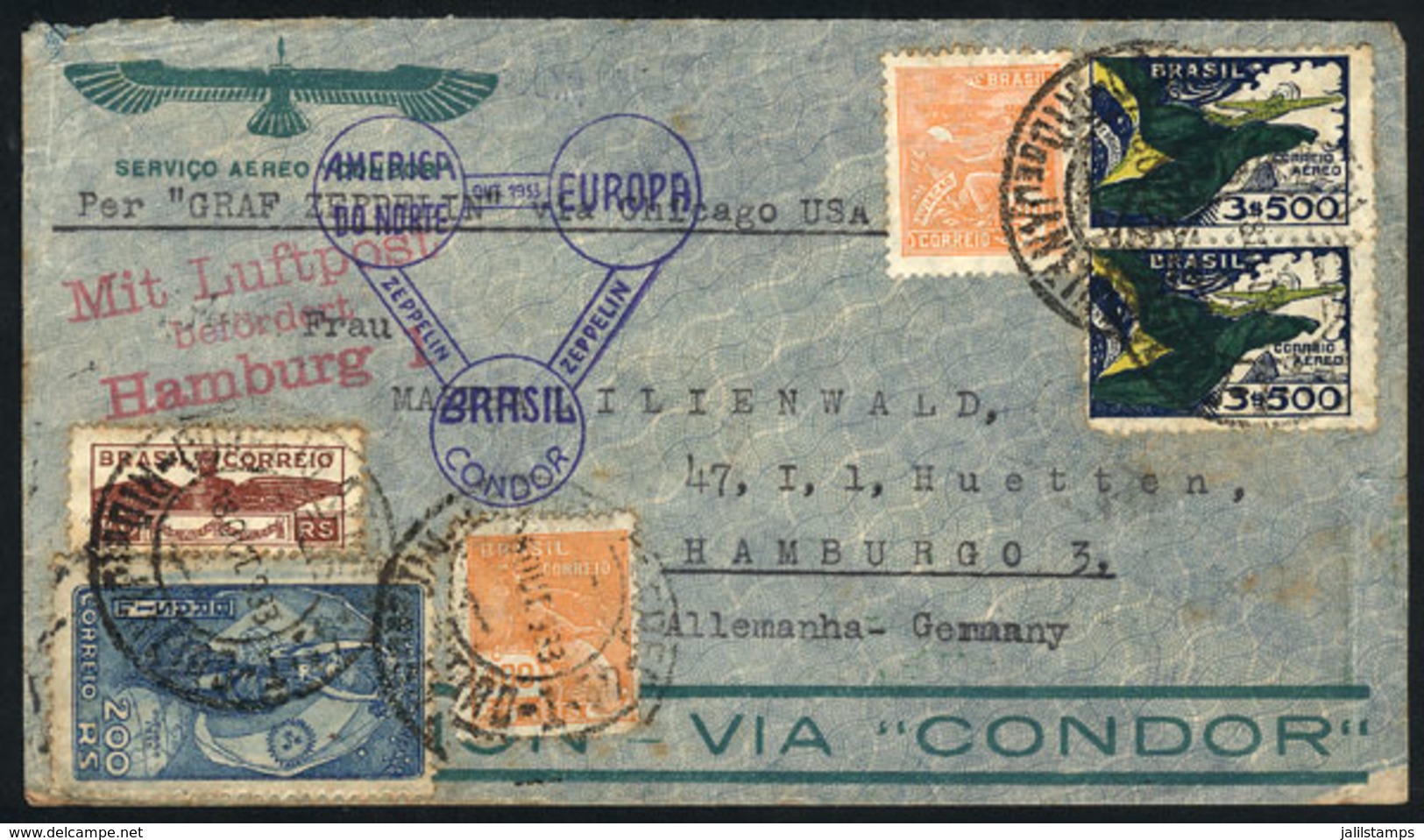 BRAZIL: 18/OC/1933 Rio De Janeiro - Germany, Cover Sent Via ZEPPELIN, With Varied Markings, VF Quality - Sonstige & Ohne Zuordnung