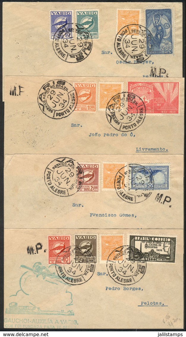 BRAZIL: 5 Covers Flown On 29/JUN/1934, Each Franked With Several Stamps, Including Sc.2CL38, 39, 42 Or 43, Very Fine Qua - Sonstige & Ohne Zuordnung