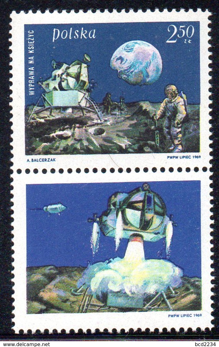 POLAND 1969 SPACE 1ST MANNED LUNAR LANDING MAN ON THE MOON LABEL T4 NHM Armstrong Aldrin Collins USA View Earth Crater - Ongebruikt