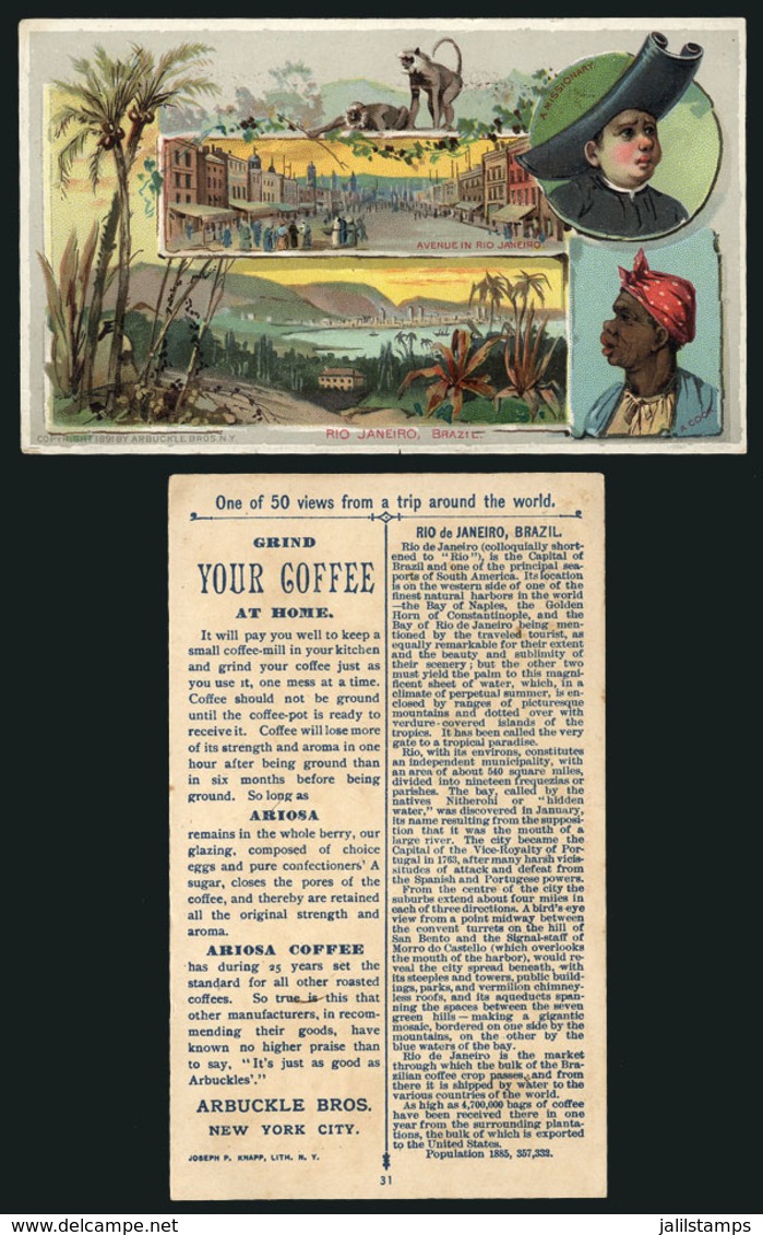BRAZIL: Ariosa COFFEE: Old Trading Card With General View Of Rio De Janeiro (Brazil) And Missionary, VF - Other & Unclassified