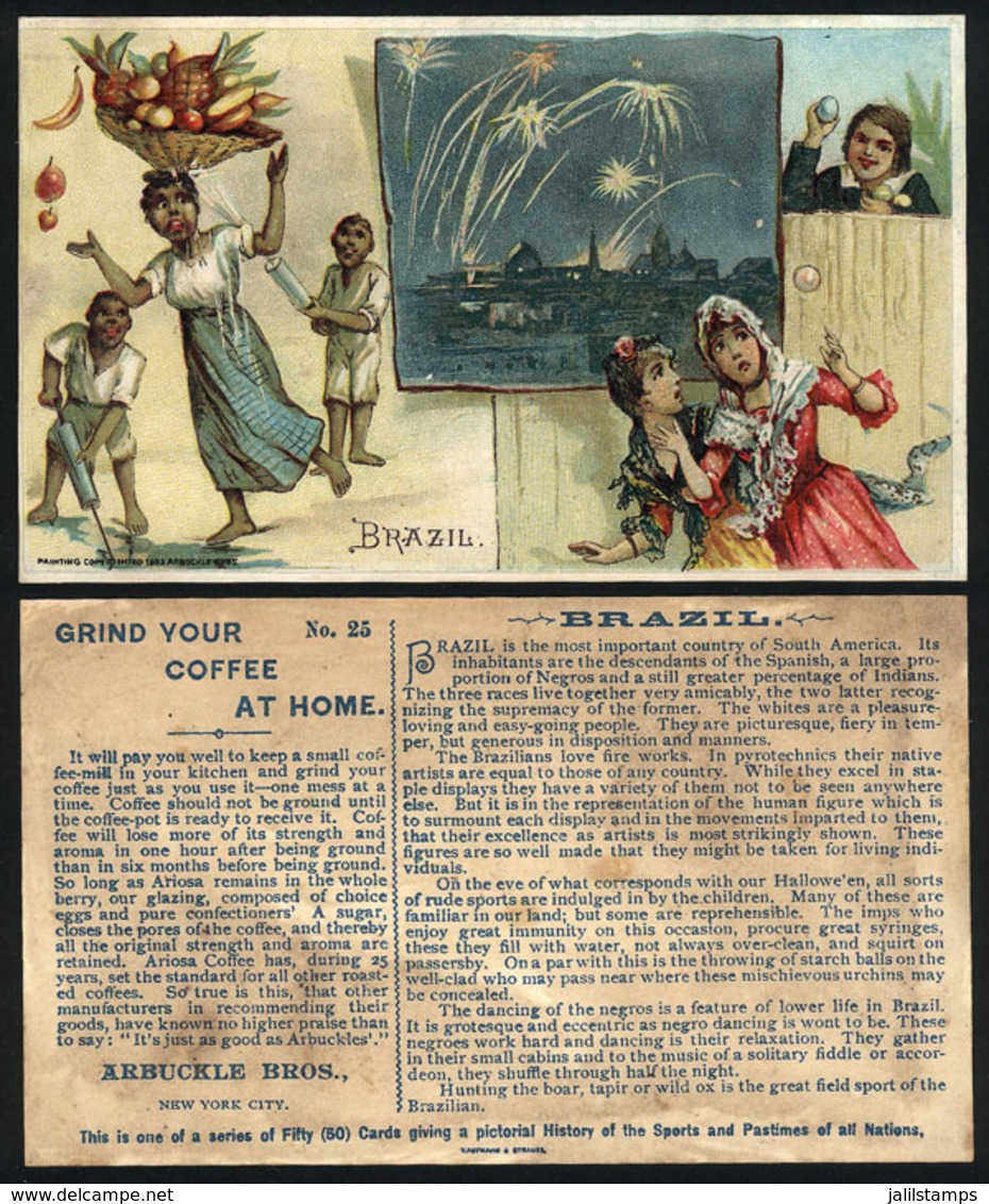 BRAZIL: Ariosa COFFEE: Old Trading Card With Views Of Fireworks In Brazil And Children Playing, Fine Quality - Other & Unclassified