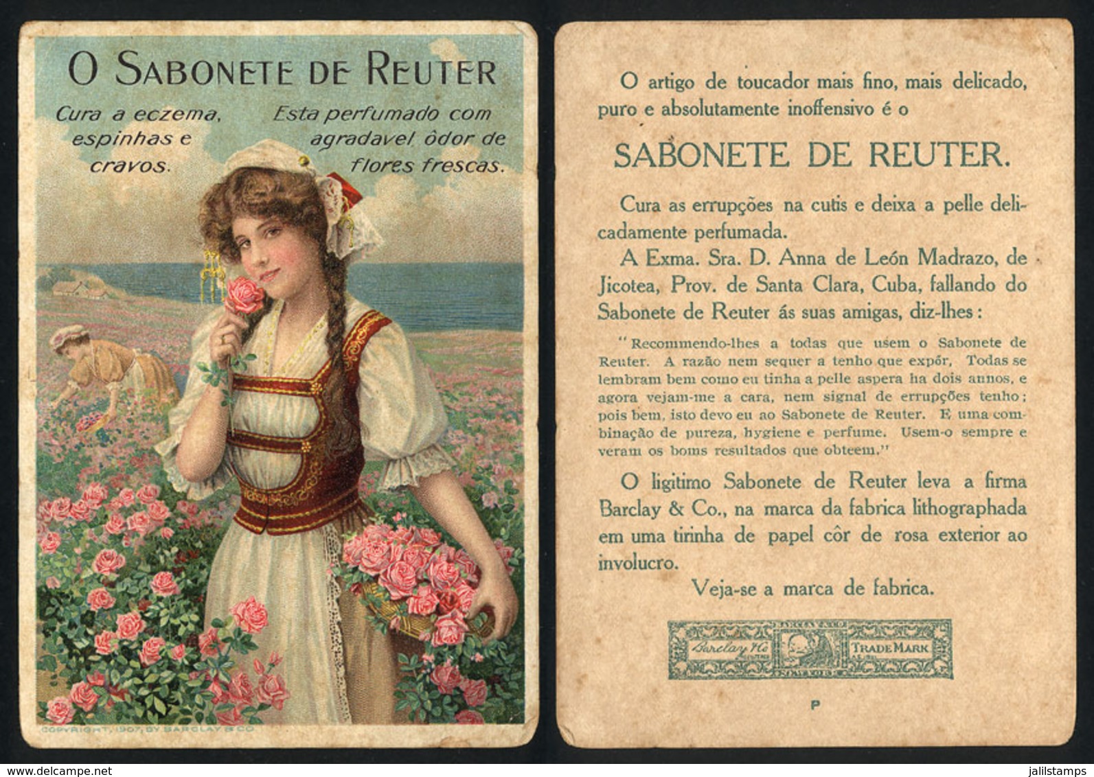 BRAZIL: Old Advertising Card Of REUTER Soap, View Of Beautiful Woman, Fine Quality - Other & Unclassified