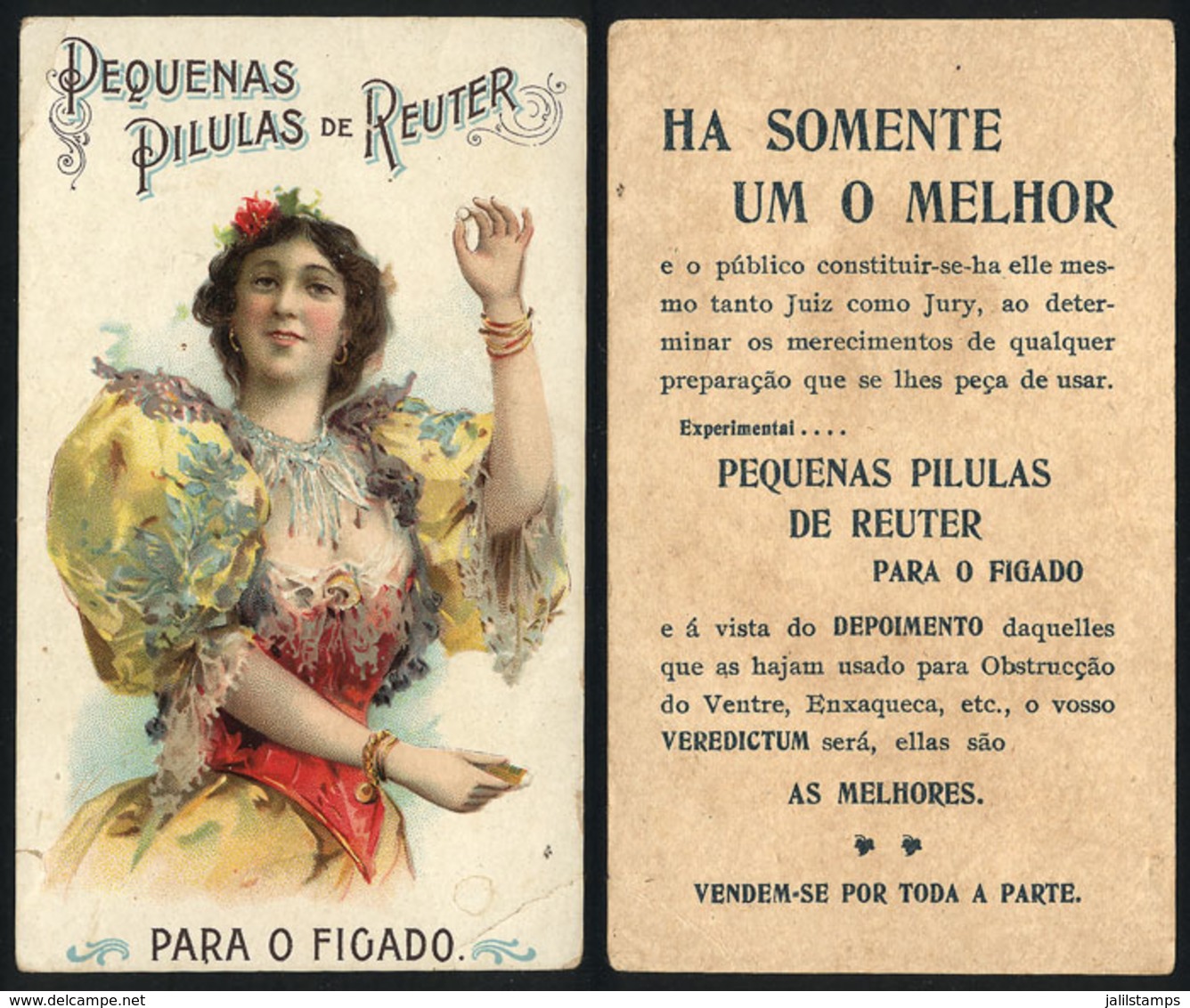 BRAZIL: Beautiful Woman, Old Advertising Card Of REUTER Liver Pills (medicine), Fine Quality - Other & Unclassified