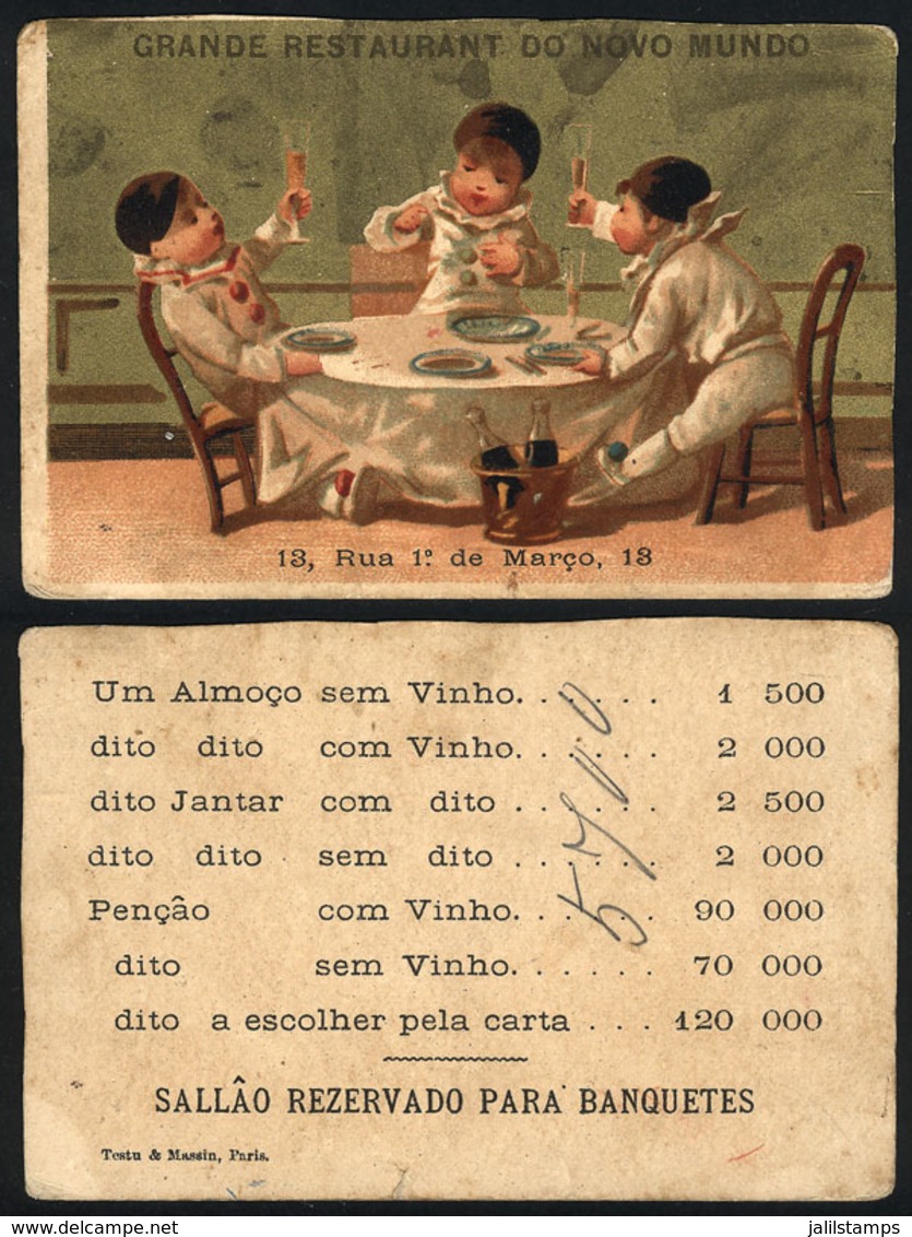 BRAZIL: Old Advertising Card Of "Grande Restaurante Do Novo Mundo", Some Margins Trimmed, Very Rare! - Other & Unclassified