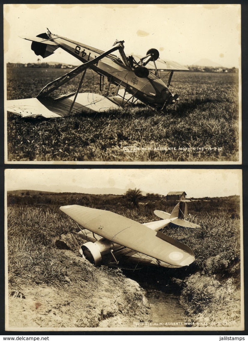 BRAZIL: AIRPLANE ACCIDENTS: 11 Photographs Of 1932/1938, Showing Wrecked Airplanes, Very Nice, Rare! - Unclassified