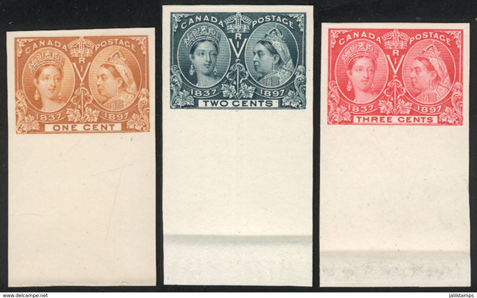 CANADA: Sc.51 + 52 + 53, 1897 Queen Victoria Diamond Jubilee, Trial Color PROOFS Of The 1c., 2c. And 3c. Values Printed  - Other & Unclassified