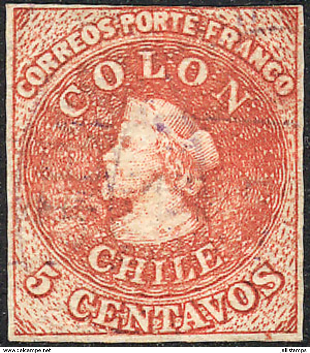 CHILE: Yvert 5, PROOF On Paper ("papel Romaní"), Unwatermarked, With Tiny Defect On Reverse, Very Good Front, Rare!" - Chile