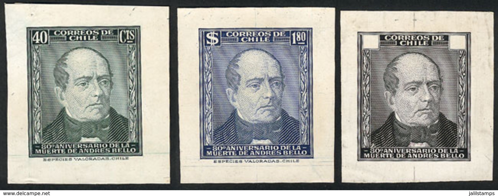 CHILE: Sc.245/6, 1946 Poet Andrés Bello, DIE PROOFS In The Issued Colors And In Black (face Value Box Empty), Excellent  - Chile