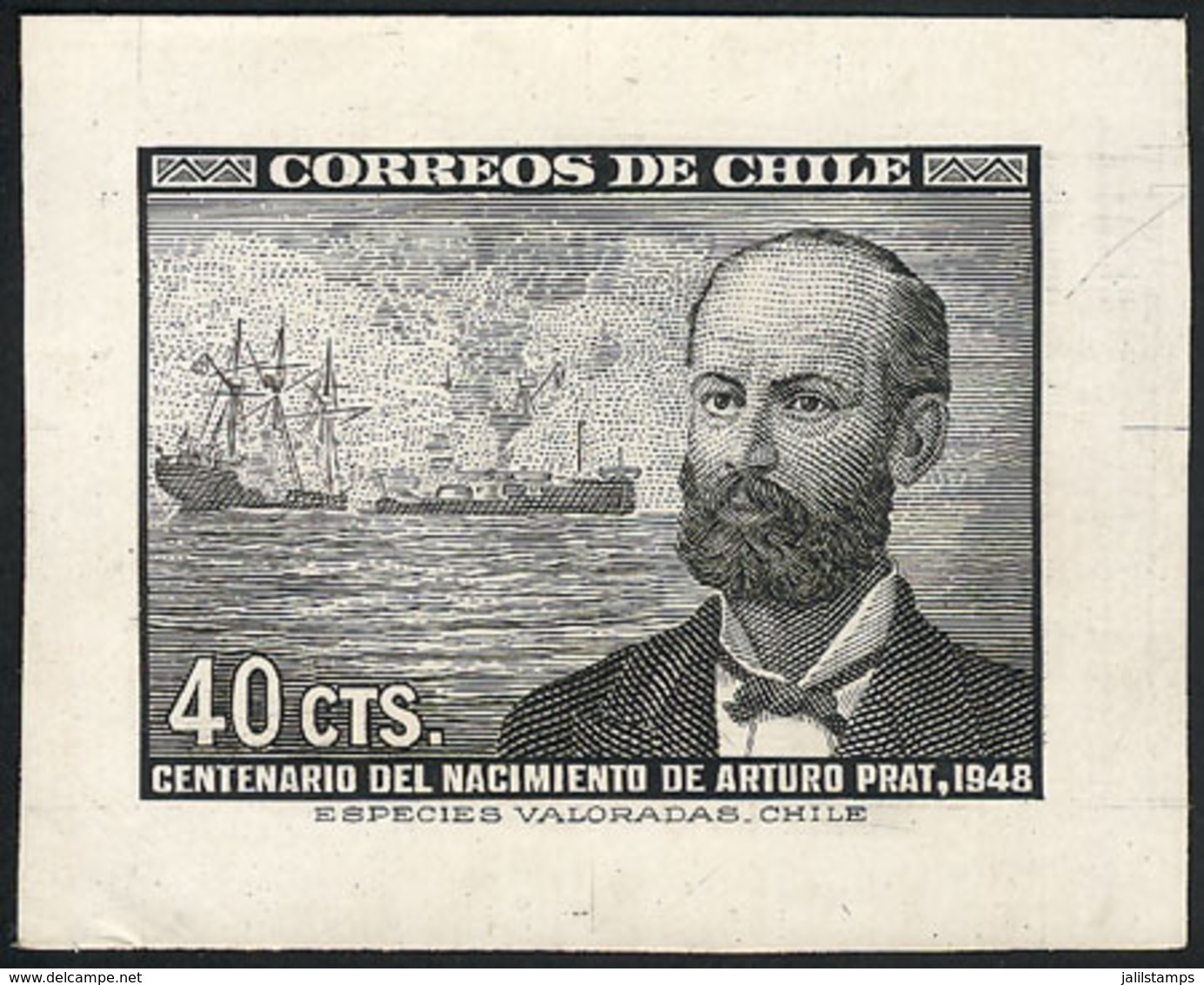 CHILE: Sc.251, 1948 Centenary Of Arturo Prat (ships), Die Proof In Black, Excellent Quality, Extremely Rare! - Chile