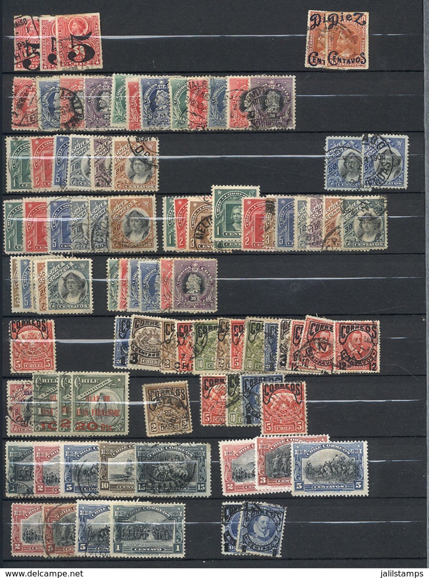 CHILE: Stock Of Large Number Of Used Stamps In Stockbook, With STUDY OF WATERMARK POSITIONS, Very Fine General Quality,  - Chile