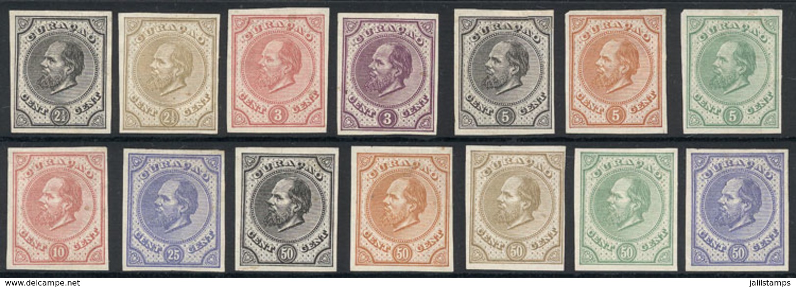 CURACAO: SELECTION OF PROOFS: 1873/89 William III, 14 Trial Color Proofs Of Values 2½c. (2), 3c. (2), 5c. (3), 10c, 25c  - Curacao, Netherlands Antilles, Aruba