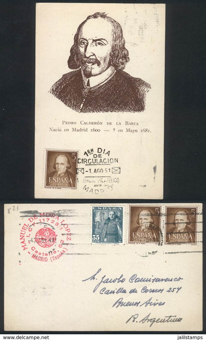 SPAIN: Calderón De La BARCA, Dramatist And Poet, Maximum Card Of AU/1951 With First Day Postmark, VF Quality - Maximumkarten