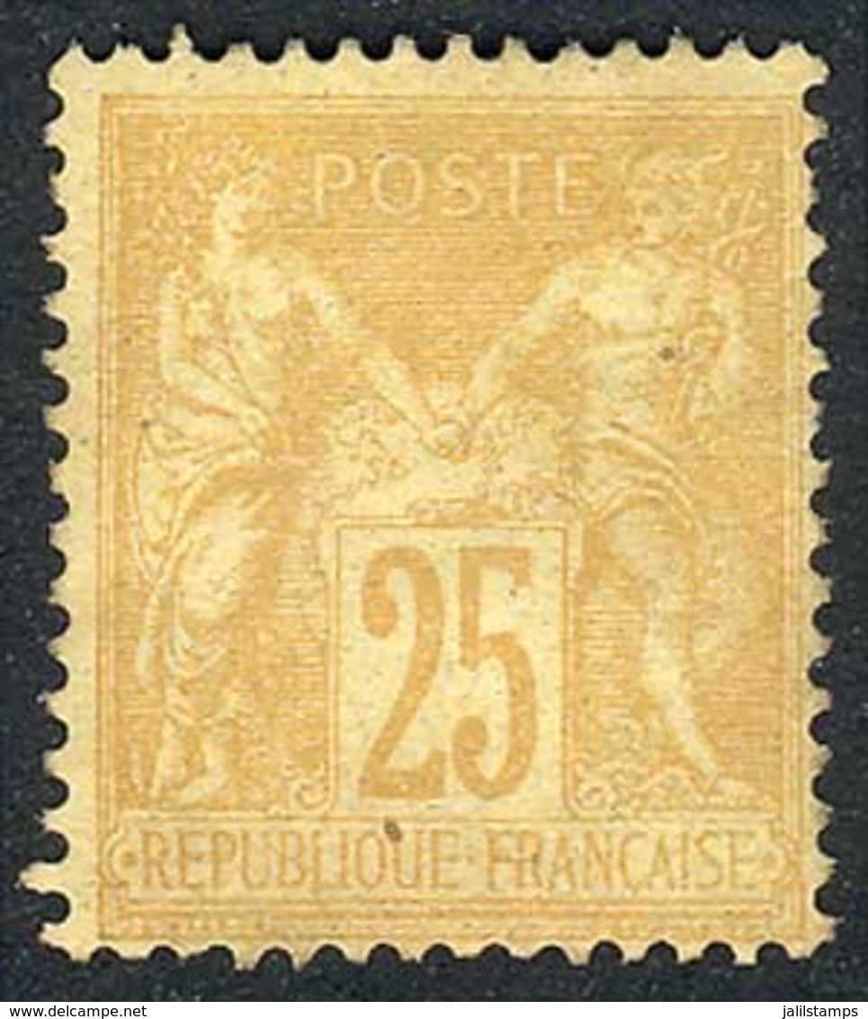 FRANCE: Yv.92, 1877/80 25c. Bistre On Yellow Paper, Mint With Gum, VF, Yvert Catalog Value Euros 500. - Other & Unclassified