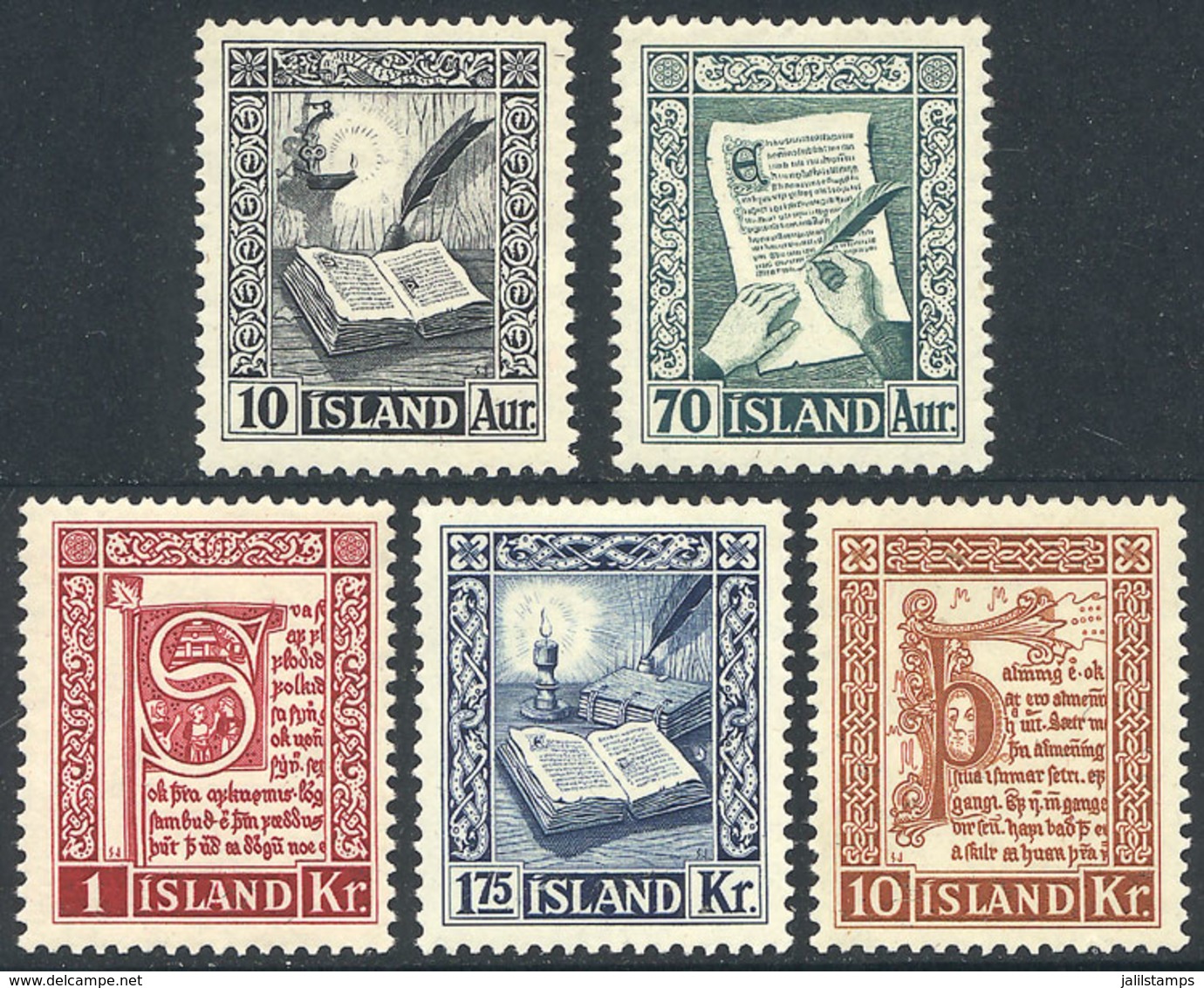 ICELAND: Sc.278/282, 1953 Manuscript Books, Complete Set Of 5 Unmounted Values, Excellent Quality, Catalog Value US$47+ - Other & Unclassified