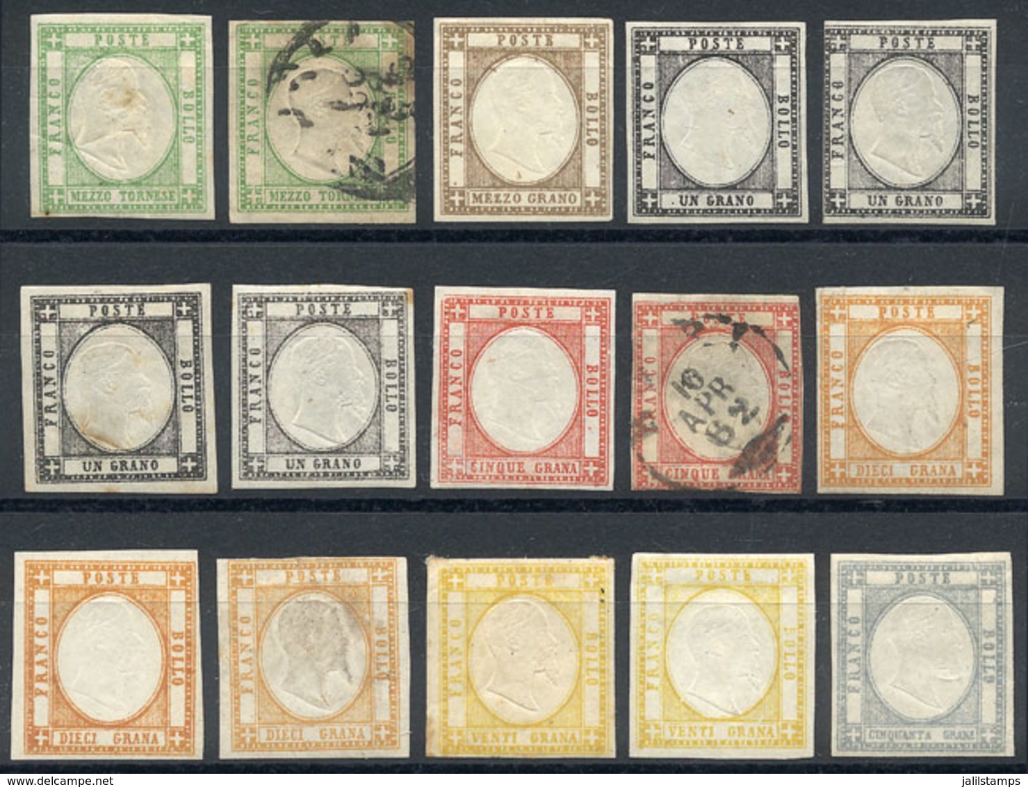 ITALY: Stockcard With Accumulation Of 15 Stamps Between Yv.10 And 17 (not Consecutive). In General The Examples Are Unus - Neapel