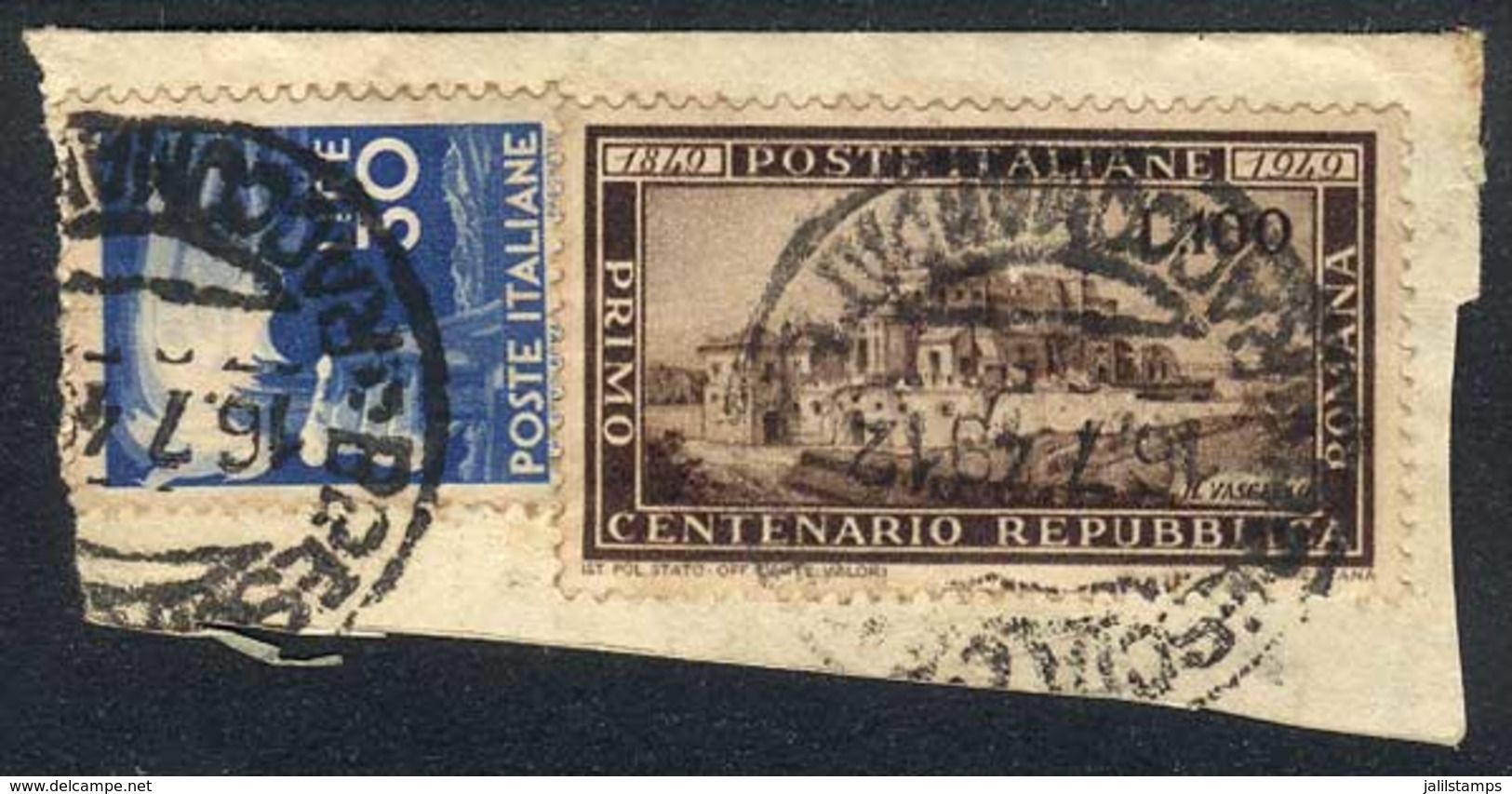 ITALY: Sc.518, 1949 Repubblica Romana 100 Years, Used On Fragment, VF Quality, Catalog Value US$125. - Unclassified