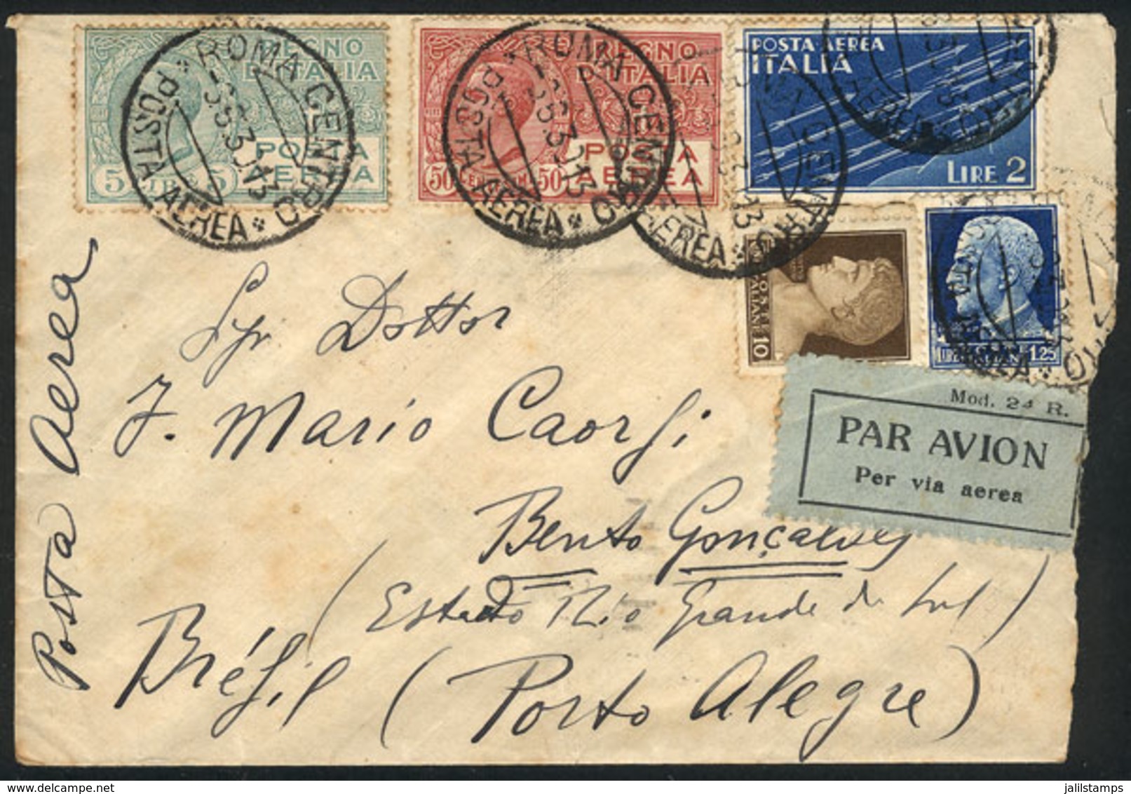 ITALY: Airmail Cover Sent From Roma To Brazil On 3/JUN/1930 Franked With 8.85L. Including The Sc.C9 (US$325 On Used Cove - Ohne Zuordnung