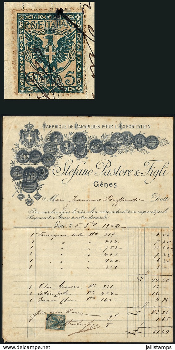 ITALY: Commercial Invoice Of 1904, With Postage Stamp Of 5c. Used As A Revenue Stamp, Very Nice! - Unclassified