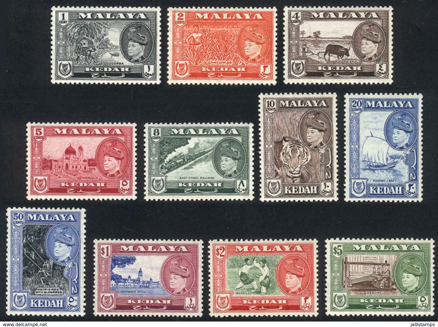 MALAYA: Sc.83/93, 1957 Animals, Ships, Trains, Sports And Other Topics, Complete Set Of 11 Values, Mint With Tiny And Ba - Kedah