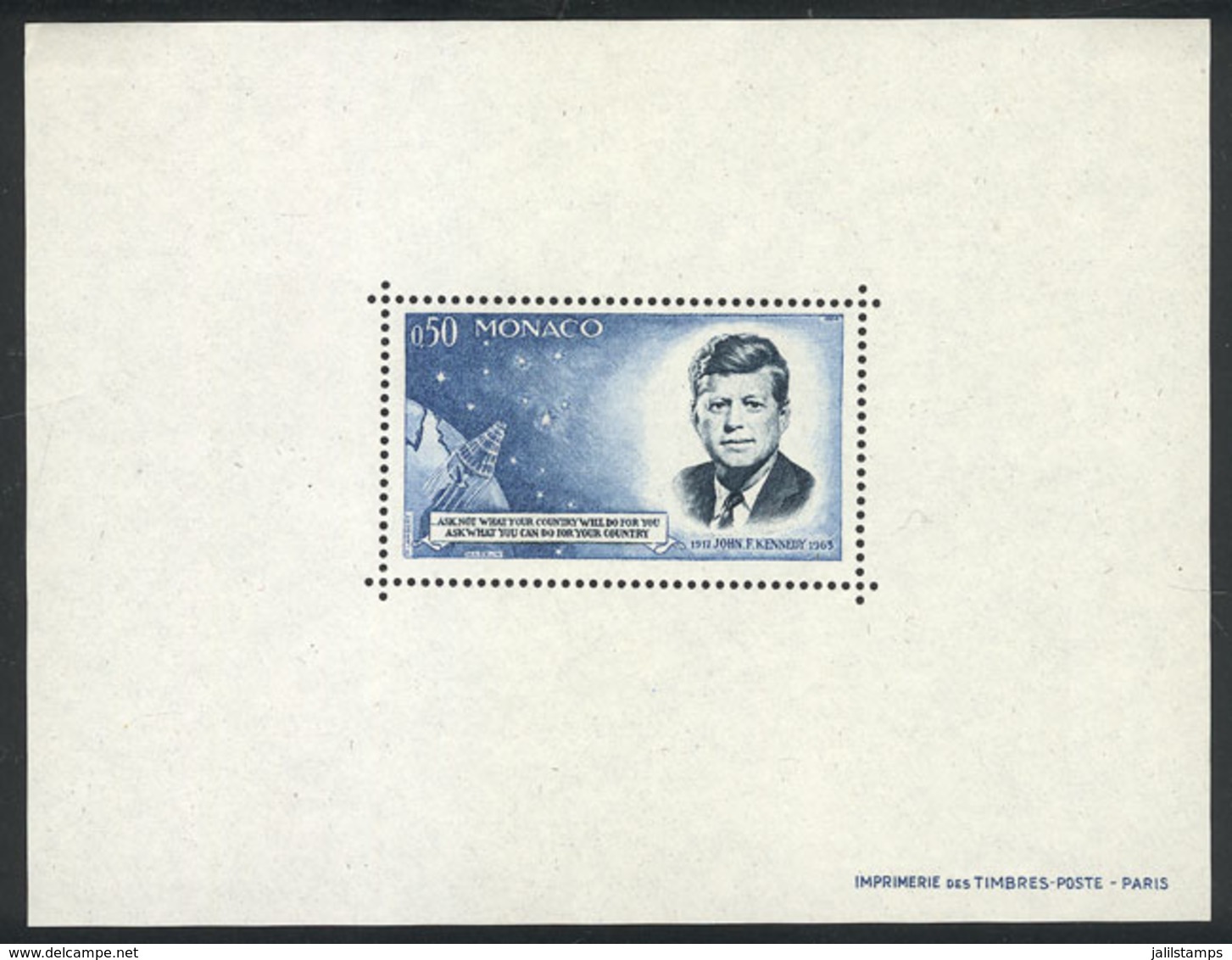 MONACO: Yv.658, 1964 Kennedy And Mercury Spacecraft In Special Gummed Sheet, Mint Lightly Hinged, VF Quality! - Other & Unclassified