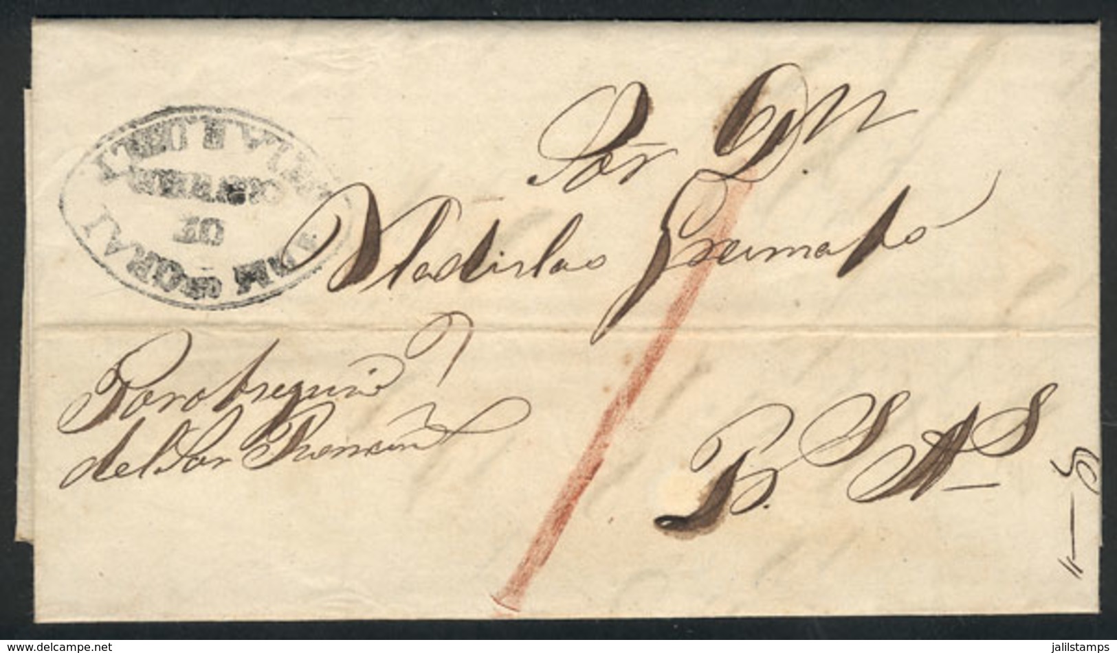 PARAGUAY: Entire Letter Dated Asunción 20/JUN/1862, Sent To Buenos Aires Per Steamer "Ypora", With The Oval Black-gray M - Paraguay