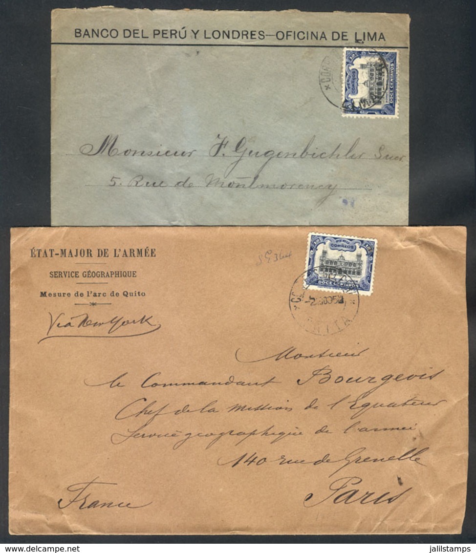 PERU: 2 Covers Sent To USA And France In 1905 With The New Rate Of 12c., Franked With The Stamp Issued Specially For Thi - Peru