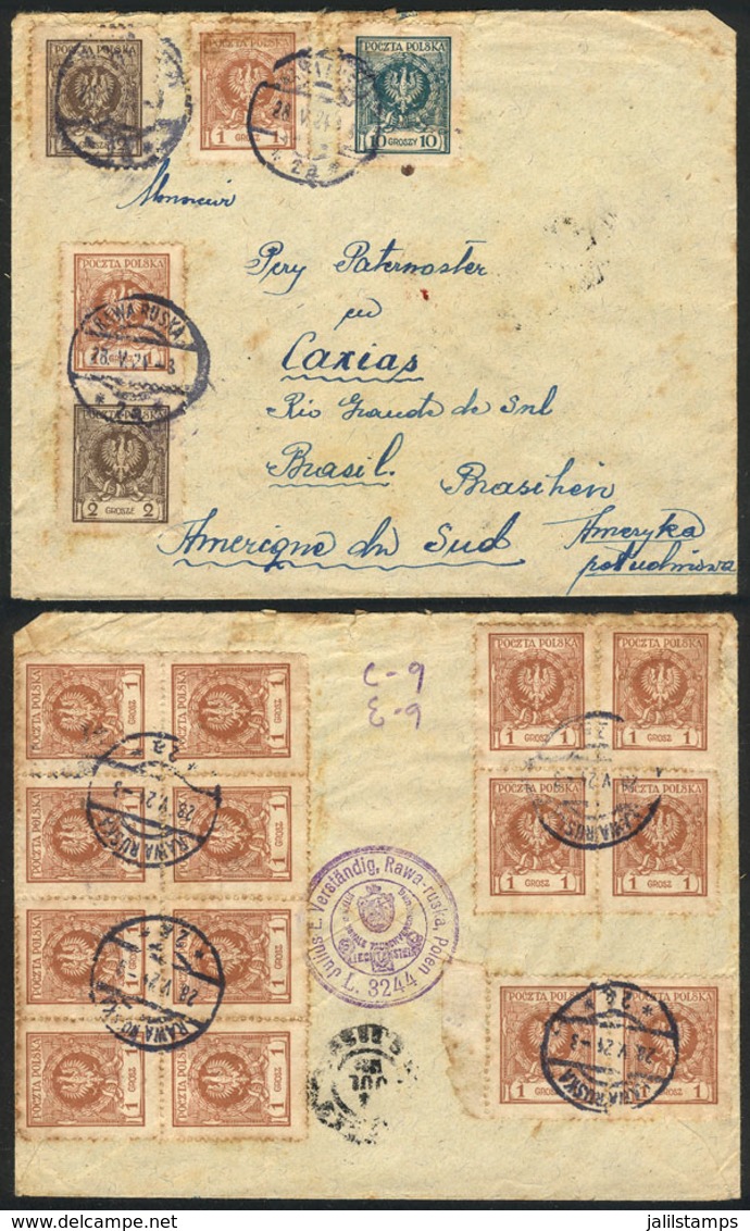 POLAND: Cover With Very Nice Postage On Front And Back, Posted From RAWA RUSKA To Brazil On 28/MAY/1924, Unusual Destina - Other & Unclassified