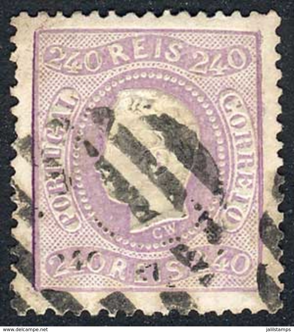 PORTUGAL: Yv.34, 1867/70 240R. Violet, Used, Fine Quality (it Has A Tiny Tear At Bottom Margin, Superb Appearance), Rare - Sonstige & Ohne Zuordnung