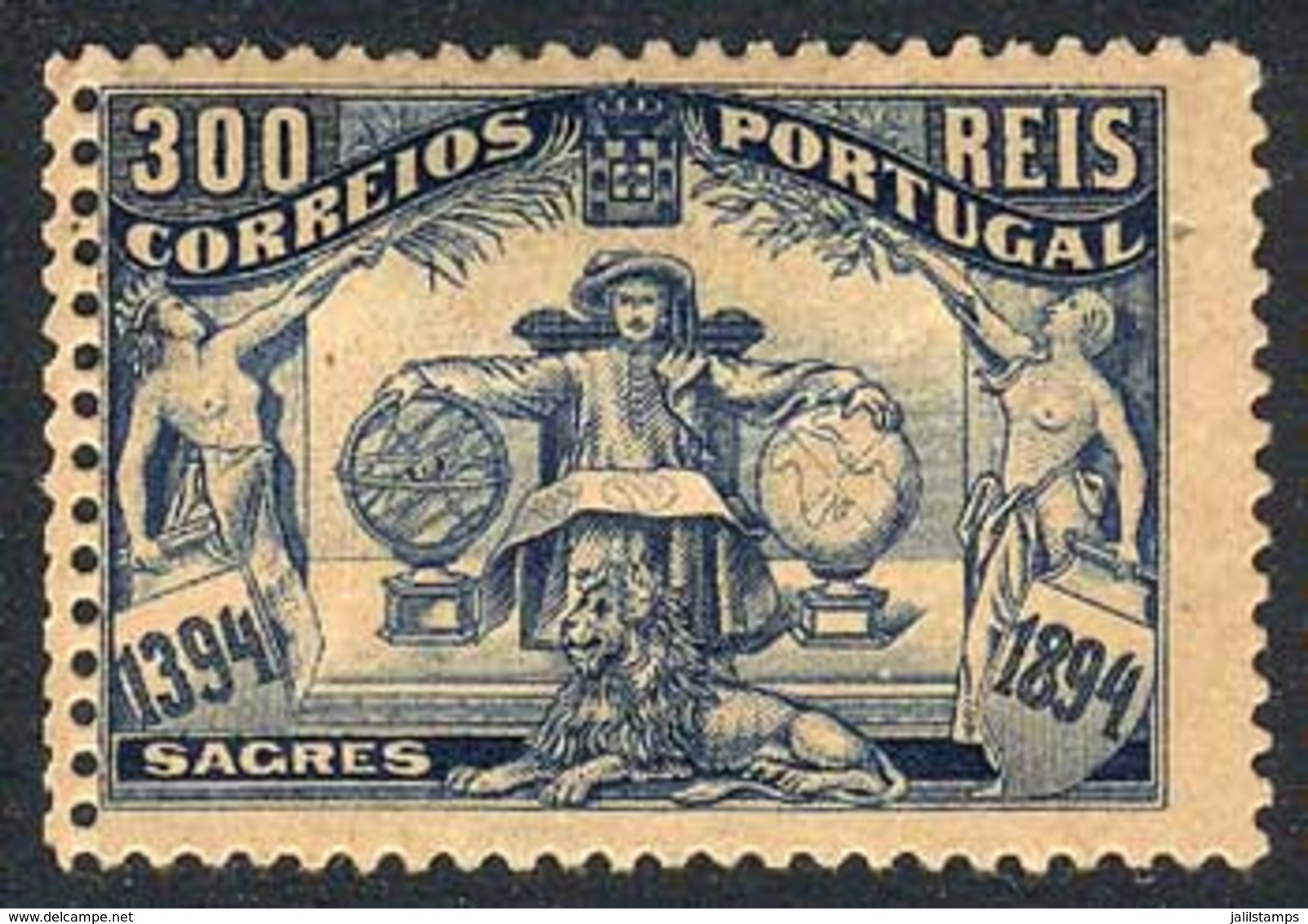 PORTUGAL: Yv.106, 1894 Henrique Aviz 300R. With DOUBLE PERFORATION Variety On The Left, VF. Catalog Value Euros 150+ - Sonstige & Ohne Zuordnung